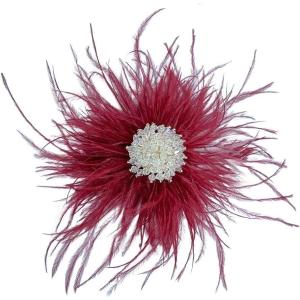 image:imageBeaded Feather Flower Large Brooch Pin for Women Men Elegant Oversized Dandelion Pompom Floral Brooches Pins Wedding Ceremony Cocktail Party Boutonniere Dress Accessories Jewelry 180mmRed