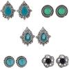 image:image5 Pairs Boho Small Stud Earrings Set for Women Girls Vintage Imitation Turquoise Blue Teardrop Flower Studs Cartilage Tragus Post Trendy Dainty Bohemian Jewelry Birthday Party Gifts Best Friend