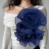 image:imageHandmade Layer Large Organza Rose Flower Brooch amp Applique for Women Ladies  135 x 106 Fabric Floral Brooches Lapel Pin for Her Elegant Wedding Party Banquet Dress Suit AccessoriesNavy