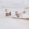 image:image18g Crystal Bowknot Stud Earrings for Women 925 Sterling Silver Post Pin Cute Butterfly Bow 4mm Ball Back Cartilage Tragus Screw Post Dainty Birthday Wedding JewelryPink CZ