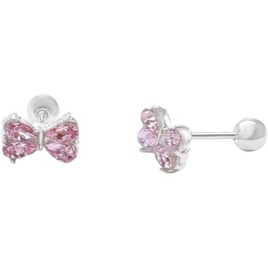 image:image18g Crystal Bowknot Stud Earrings for Women 925 Sterling Silver Post Pin Cute Butterfly Bow 4mm Ball Back Cartilage Tragus Screw Post Dainty Birthday Wedding JewelryPink CZ