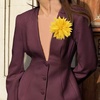 image:image47in Fabric Dahlia Flower Brooch for Women Elegant Large Rose Sorority Paraphernalia Brooches Pins Wedding Party Events Corsage Accessories JewelryYellow