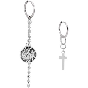image:imageVintage Disc Cross Stainless Steel Dangle Hoop Earrings for Women Girls Men Fashion Charm Asymmetrical Queen Medal Ball Bead Tassel Chain Drop Danling Personalized Punk Kpop Unisex Jewelry