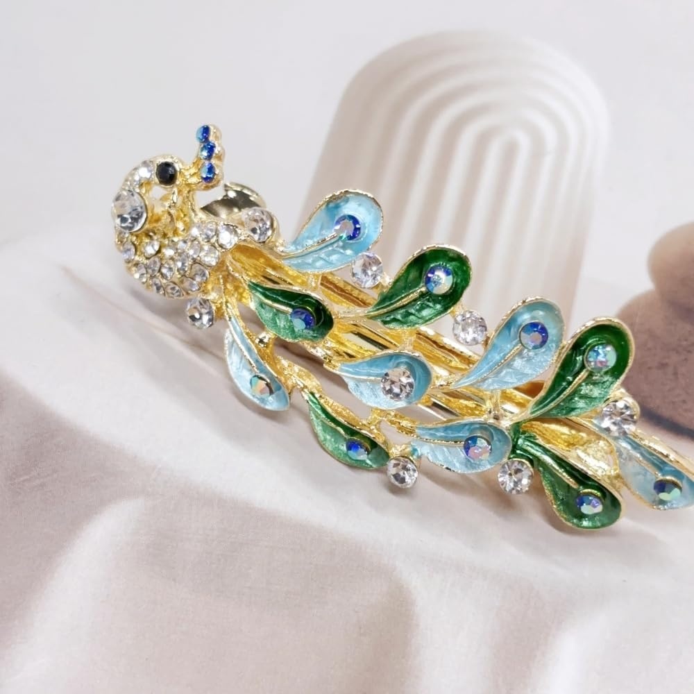 image:imageRhinestone Peacock Hair Barrette for Women Gold Tone AB Crystal Colored Bird Feather Hair Clip Hair Clamp for Halfup Style Hair Accessories Decorative Spring Clip for Birthday Wedding Prom RedBlue