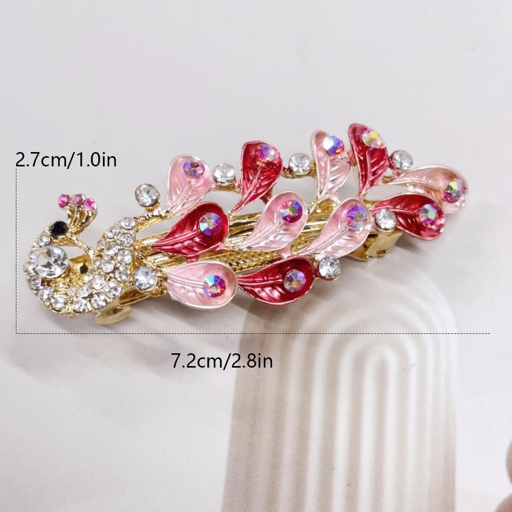 image:imageRhinestone Peacock Hair Barrette for Women Gold Tone AB Crystal Colored Bird Feather Hair Clip Hair Clamp for Halfup Style Hair Accessories Decorative Spring Clip for Birthday Wedding Prom RedRed