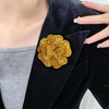 image:imageRhinestone Camellia Flower Brooch Pin for Women Ladies Unisex Fashion Crystal Rose Clover Floral Brooches Lapel Pins Dainty Dress Accessories Jewelry Gift Boutonniere Corsage Wedding Holiday Party 70mmGold