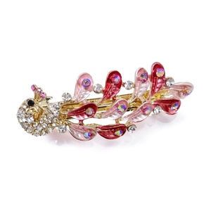 image:imageRhinestone Peacock Hair Barrette for Women Gold Tone AB Crystal Colored Bird Feather Hair Clip Hair Clamp for Halfup Style Hair Accessories Decorative Spring Clip for Birthday Wedding Prom RedRed