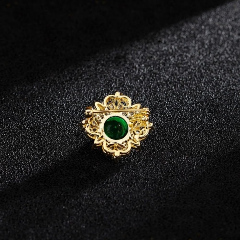 image:imageRhinestone Round Flower Brooch Pin for Women Gold Plated Vintage Crystal Geometry Brooches Lapel Pins Corsage Wedding Birthday Party Dress Accessories JewelryGreen CZ