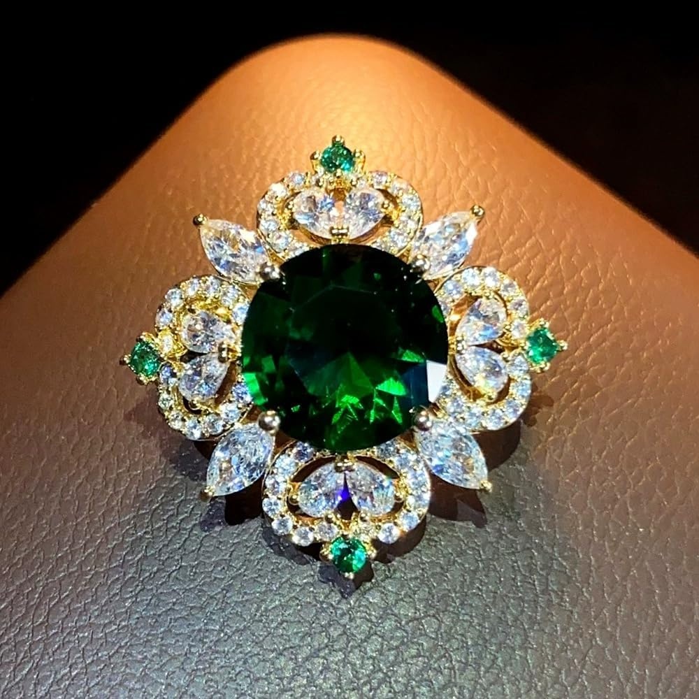 image:imageRhinestone Round Flower Brooch Pin for Women Gold Plated Vintage Crystal Geometry Brooches Lapel Pins Corsage Wedding Birthday Party Dress Accessories JewelryGreen CZ