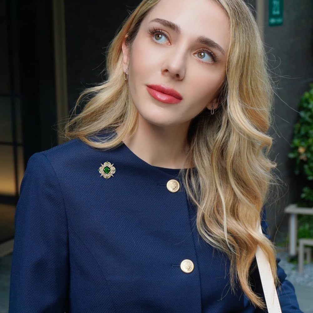 image:imageRhinestone Round Flower Brooch Pin for Women Gold Plated Vintage Crystal Geometry Brooches Lapel Pins Corsage Wedding Birthday Party Dress Accessories JewelryGreen CZ