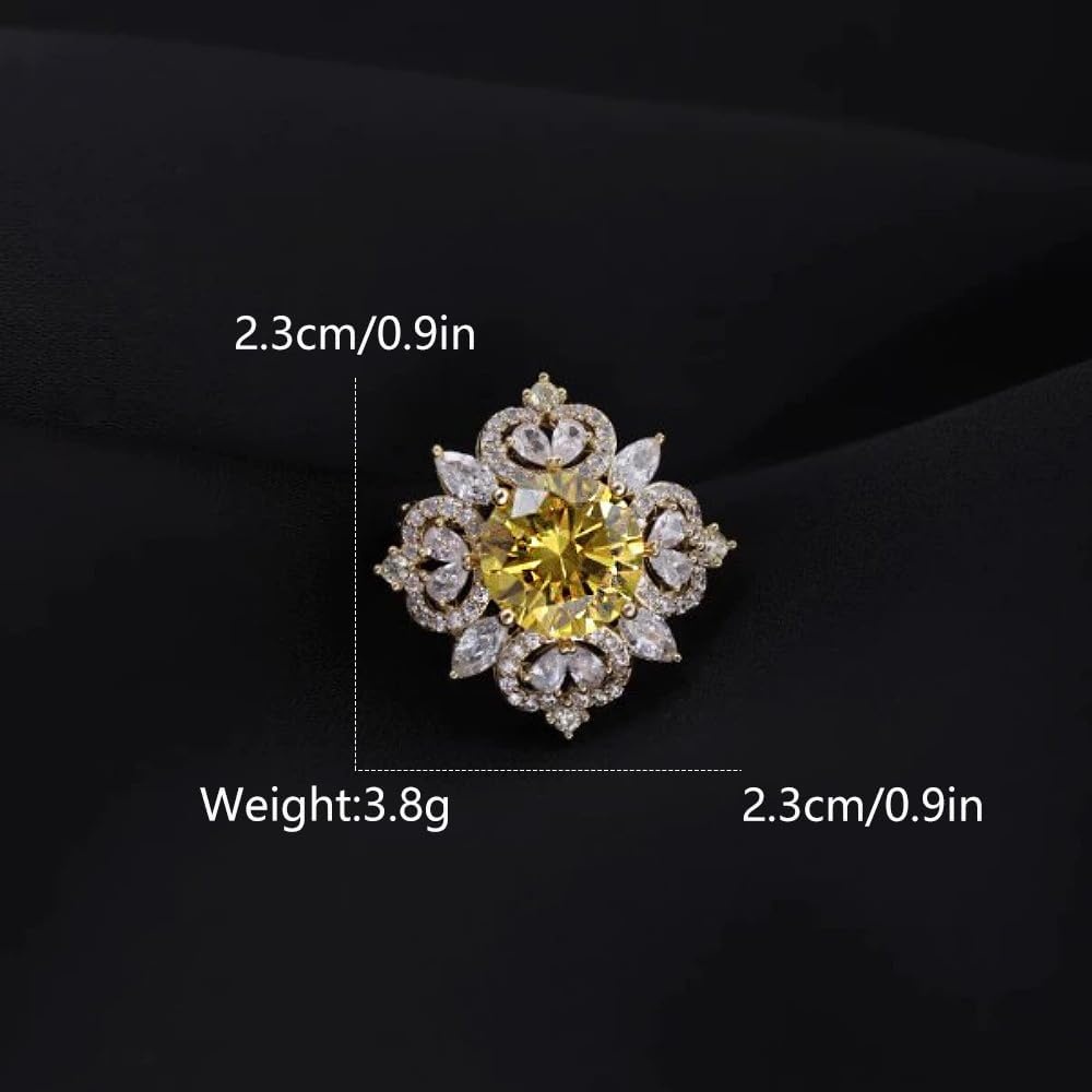 image:imageRhinestone Round Flower Brooch Pin for Women Gold Plated Vintage Crystal Geometry Brooches Lapel Pins Corsage Wedding Birthday Party Dress Accessories JewelryYellow CZ