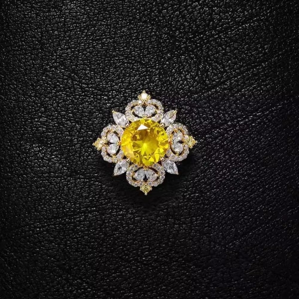 image:imageRhinestone Round Flower Brooch Pin for Women Gold Plated Vintage Crystal Geometry Brooches Lapel Pins Corsage Wedding Birthday Party Dress Accessories JewelryYellow CZ