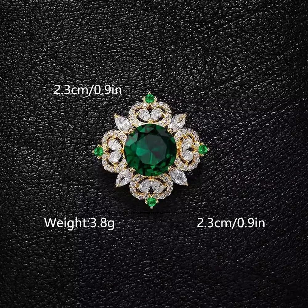 image:imageRhinestone Round Flower Brooch Pin for Women Gold Plated Vintage Crystal Geometry Brooches Lapel Pins Corsage Wedding Birthday Party Dress Accessories JewelryGreen CZ