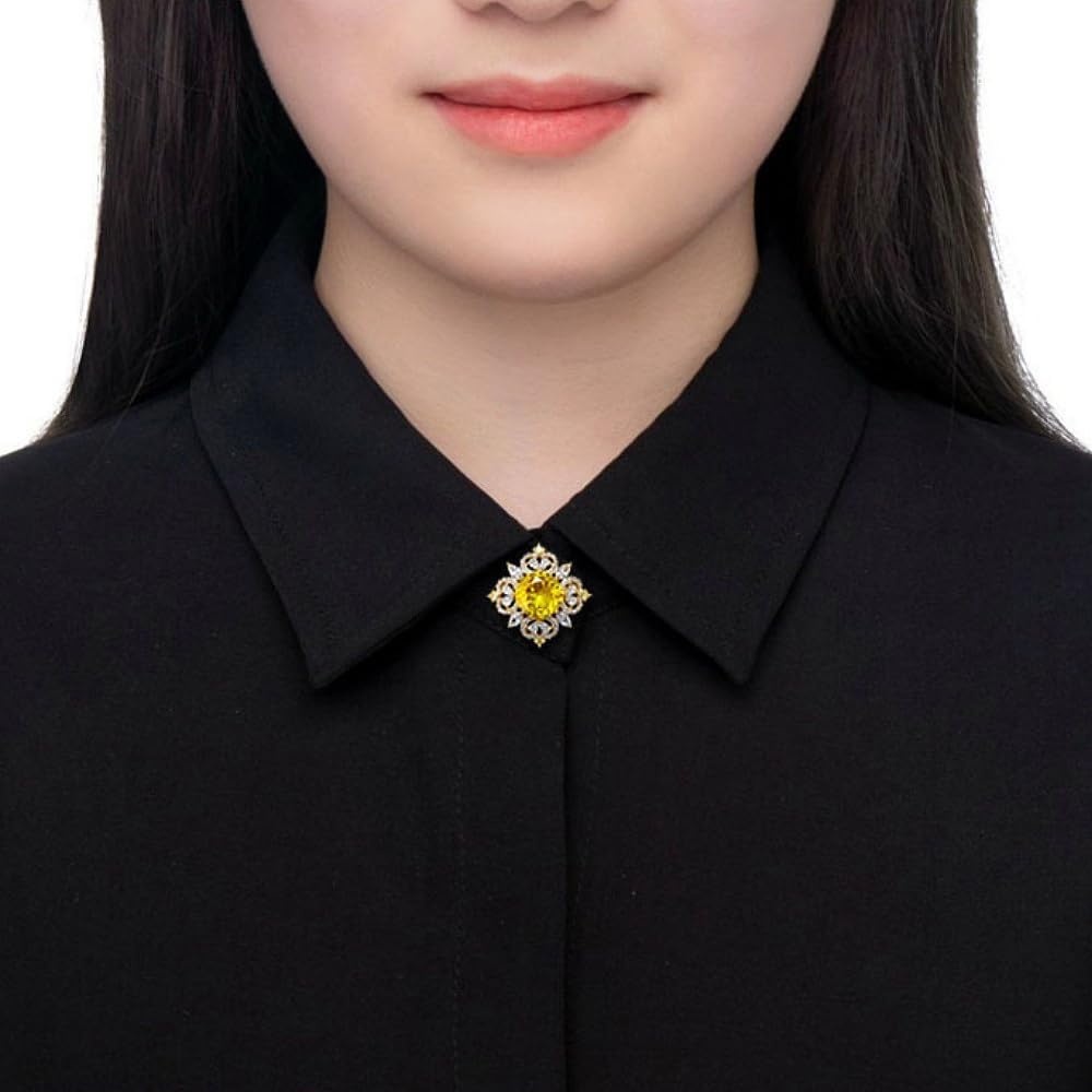 image:imageRhinestone Round Flower Brooch Pin for Women Gold Plated Vintage Crystal Geometry Brooches Lapel Pins Corsage Wedding Birthday Party Dress Accessories JewelryYellow CZ