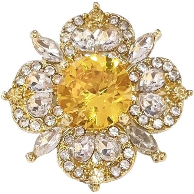 image:imageRhinestone Round Flower Brooch Pin for Women Gold Plated Vintage Crystal Geometry Brooches Lapel Pins Corsage Wedding Birthday Party Dress Accessories JewelryYellow CZ