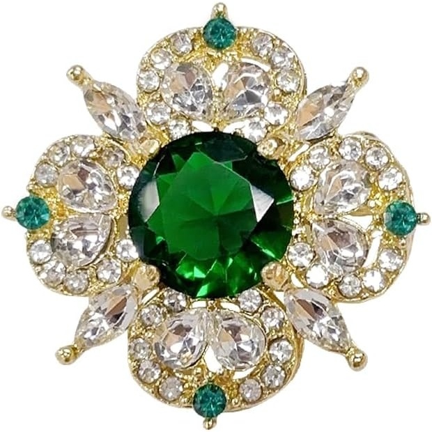 image:imageRhinestone Round Flower Brooch Pin for Women Gold Plated Vintage Crystal Geometry Brooches Lapel Pins Corsage Wedding Birthday Party Dress Accessories JewelryGreen CZ