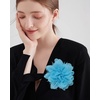 image:image14cm55 Big Silky Fabric Flower Brooch Pin for Women Girls Dainty Peony Camellia Brooches Duckbill Alligator Hair Clips Barrettes Floral Hair Pins Wedding Holiday Costume AccessoriesBlue