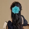image:image14cm55 Big Silky Fabric Flower Brooch Pin for Women Girls Dainty Peony Camellia Brooches Duckbill Alligator Hair Clips Barrettes Floral Hair Pins Wedding Holiday Costume AccessoriesBlue Green