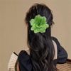 image:image14cm55 Big Silky Fabric Flower Brooch Pin for Women Girls Dainty Peony Camellia Brooches Duckbill Alligator Hair Clips Barrettes Floral Hair Pins Wedding Holiday Costume AccessoriesGreen