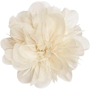 image:image14cm55 Big Silky Fabric Flower Brooch Pin for Women Girls Dainty Peony Camellia Brooches Duckbill Alligator Hair Clips Barrettes Floral Hair Pins Wedding Holiday Costume AccessoriesBeige