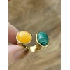 image:imageBoho Cat Eyes Statement Open Band Ring for Women Girls Gold Plated Bohemian Imitation Green Texture Malachite Yellow Opal Finger Rings Comfort Fit Retro Y2K Jewelry