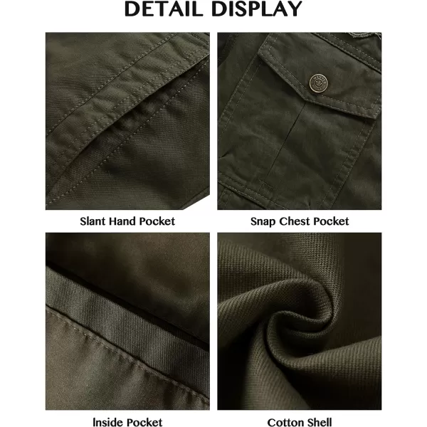 WenVen Mens Casual Canvas Cotton Jacket Warm Winter Coat Lightweight Military Utility JacketArmy Green