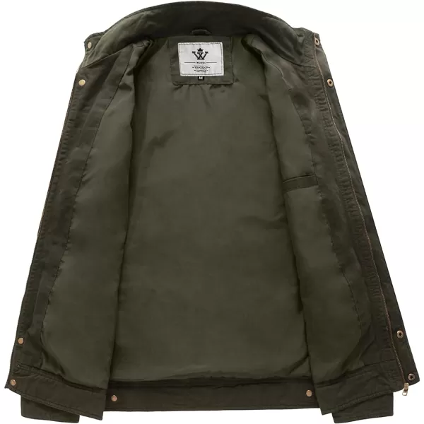 WenVen Mens Casual Canvas Cotton Jacket Warm Winter Coat Lightweight Military Utility JacketArmy Green