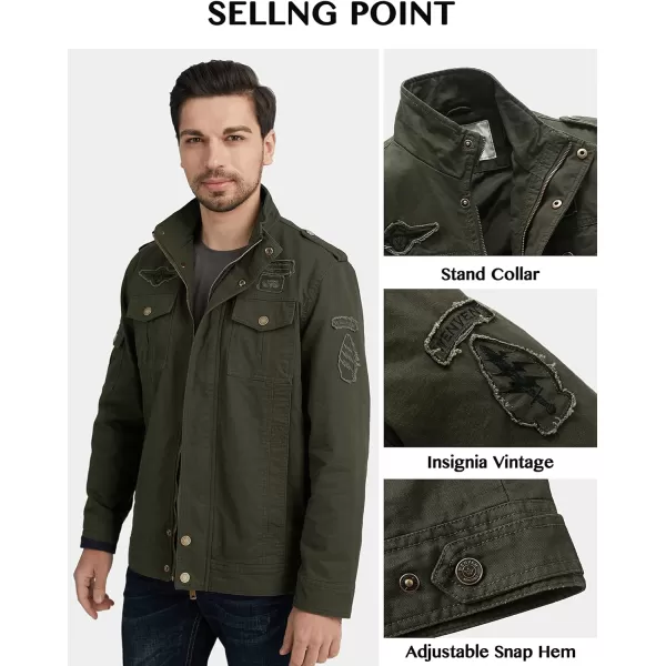 WenVen Mens Casual Canvas Cotton Jacket Warm Winter Coat Lightweight Military Utility JacketArmy Green