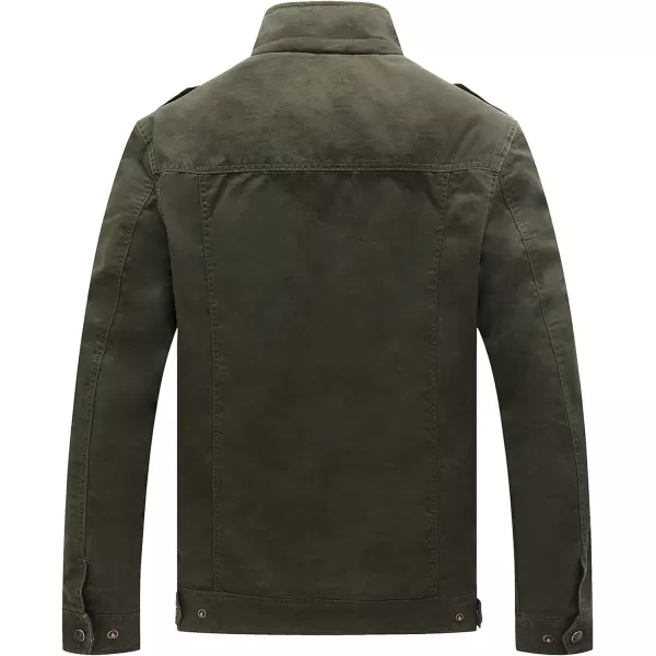 WenVen Mens Casual Canvas Cotton Jacket Warm Winter Coat Lightweight Military Utility JacketArmy Green