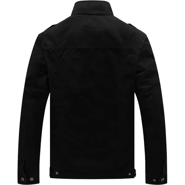WenVen Mens Casual Canvas Cotton Jacket Warm Winter Coat Lightweight Military Utility JacketBlack
