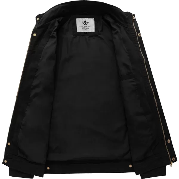 WenVen Mens Casual Canvas Cotton Jacket Warm Winter Coat Lightweight Military Utility JacketBlack