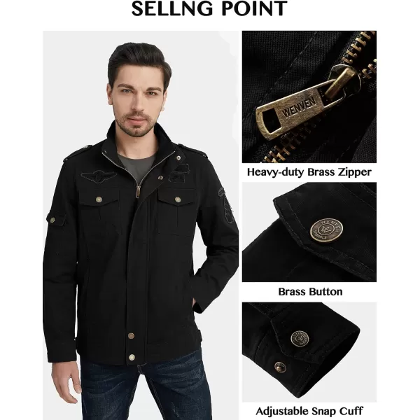 WenVen Mens Casual Canvas Cotton Jacket Warm Winter Coat Lightweight Military Utility JacketBlack