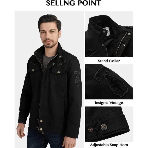 WenVen Mens Casual Canvas Cotton Jacket Warm Winter Coat Lightweight Military Utility JacketBlack