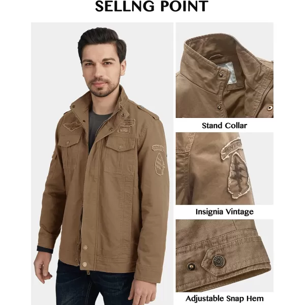 WenVen Mens Casual Canvas Cotton Jacket Warm Winter Coat Lightweight Military Utility JacketKhaki