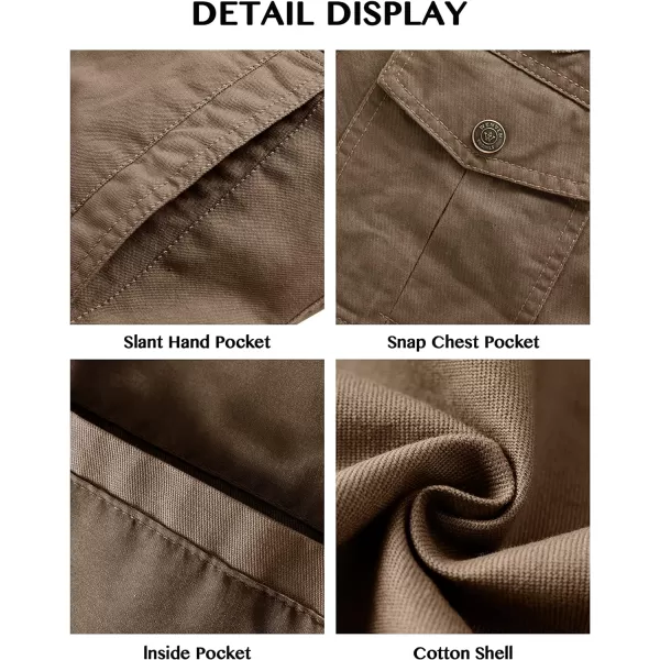 WenVen Mens Casual Canvas Cotton Jacket Warm Winter Coat Lightweight Military Utility JacketKhaki