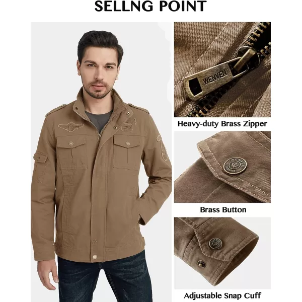 WenVen Mens Casual Canvas Cotton Jacket Warm Winter Coat Lightweight Military Utility JacketKhaki