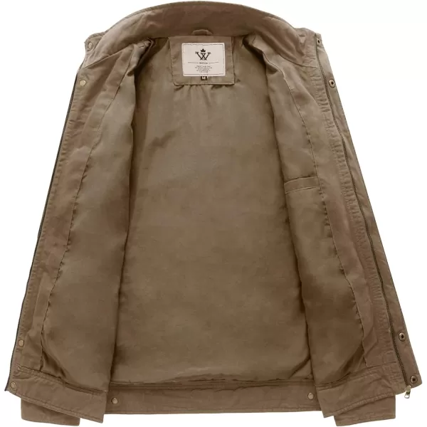 WenVen Mens Casual Canvas Cotton Jacket Warm Winter Coat Lightweight Military Utility JacketKhaki