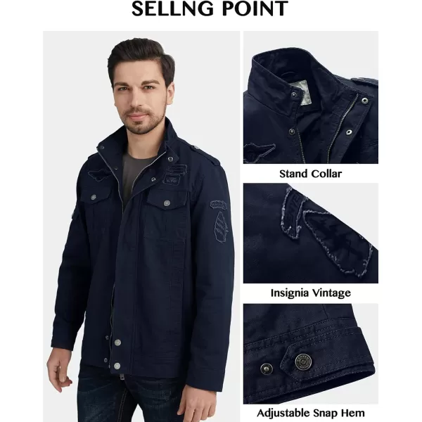 WenVen Mens Casual Canvas Cotton Jacket Warm Winter Coat Lightweight Military Utility JacketNavy