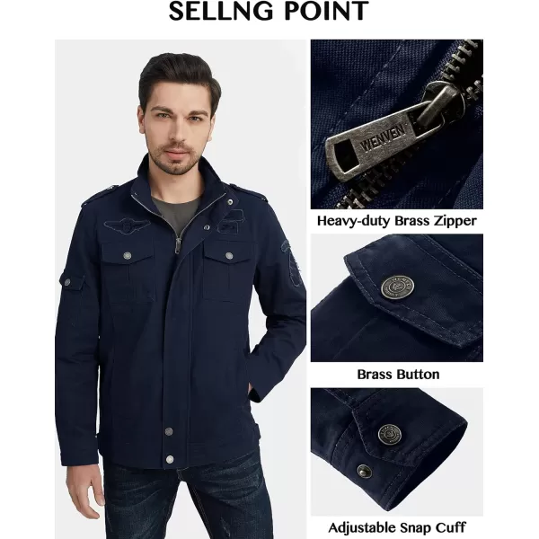 WenVen Mens Casual Canvas Cotton Jacket Warm Winter Coat Lightweight Military Utility JacketNavy