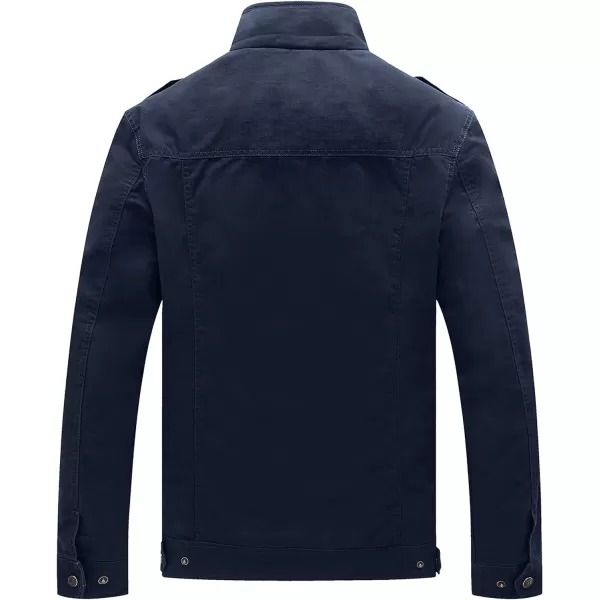 WenVen Mens Casual Canvas Cotton Jacket Warm Winter Coat Lightweight Military Utility JacketNavy