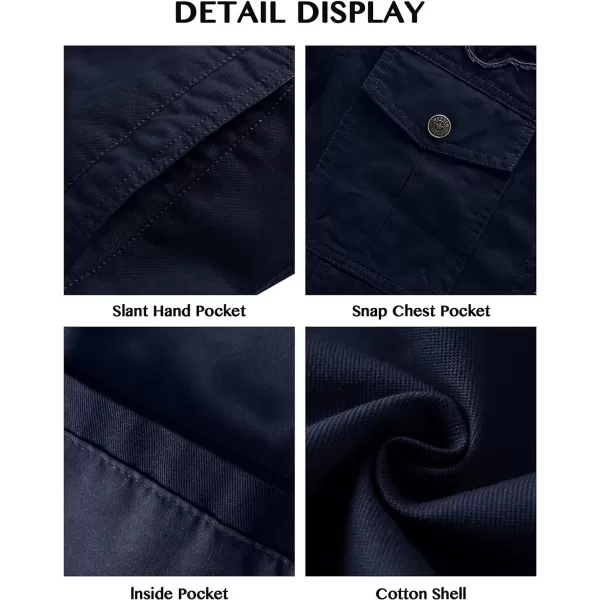 WenVen Mens Casual Canvas Cotton Jacket Warm Winter Coat Lightweight Military Utility JacketNavy