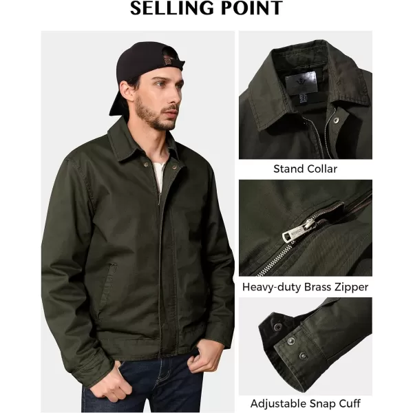 WenVen Mens Lightweight Military Cotton Jacket Casual Spring Lapel Work CoatArmy Green
