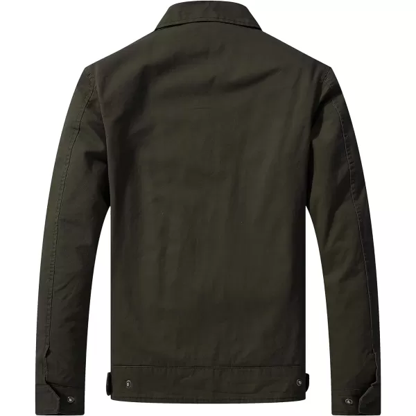 WenVen Mens Lightweight Military Cotton Jacket Casual Spring Lapel Work CoatArmy Green