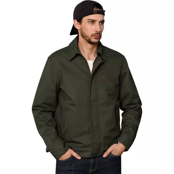 WenVen Mens Lightweight Military Cotton Jacket Casual Spring Lapel Work CoatArmy Green