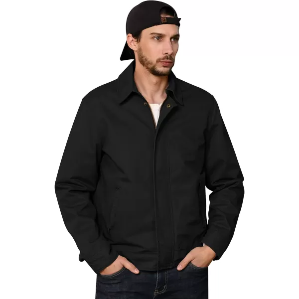WenVen Mens Lightweight Military Cotton Jacket Casual Spring Lapel Work CoatBlack