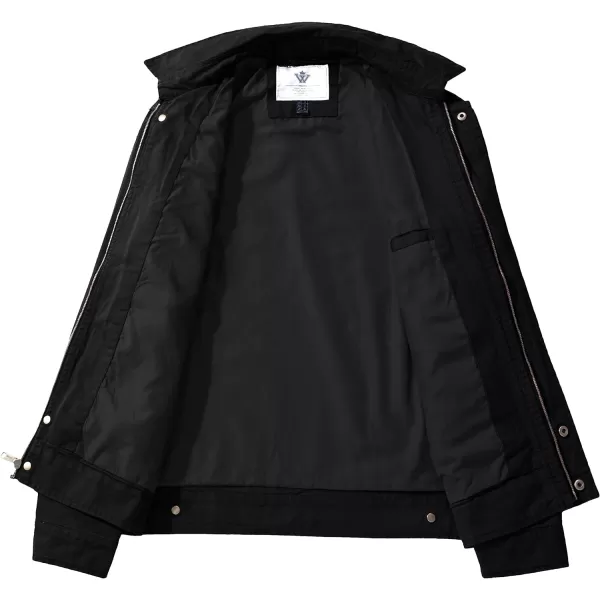 WenVen Mens Lightweight Military Cotton Jacket Casual Spring Lapel Work CoatBlack
