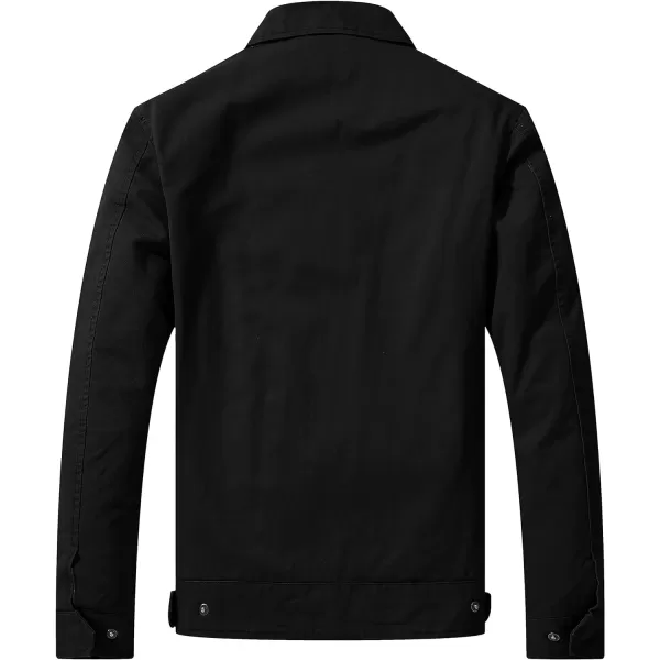 WenVen Mens Lightweight Military Cotton Jacket Casual Spring Lapel Work CoatBlack