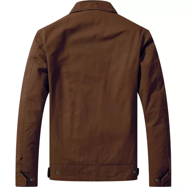 WenVen Mens Lightweight Military Cotton Jacket Casual Spring Lapel Work CoatCoffee