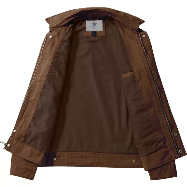 WenVen Mens Lightweight Military Cotton Jacket Casual Spring Lapel Work CoatCoffee