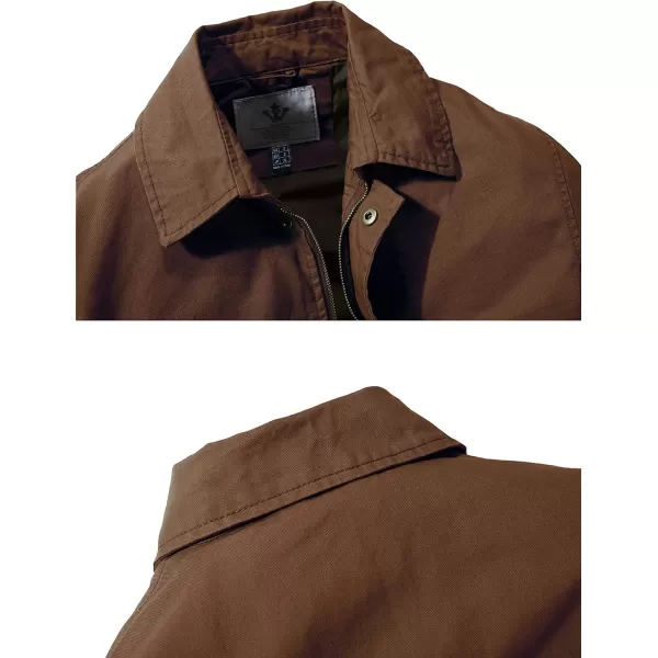 WenVen Mens Lightweight Military Cotton Jacket Casual Spring Lapel Work CoatCoffee